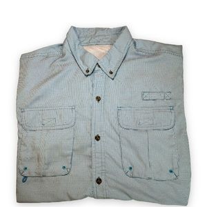 Redhead fishing shirt size XL blue and white. Velcro chest pockets are preowned